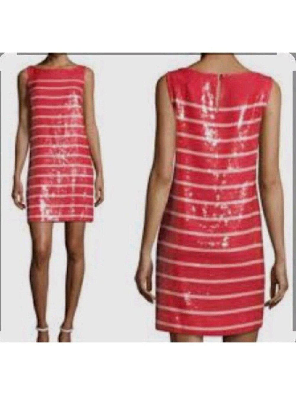 Kate Spade Canton to the Wind Sequin Stripe Shift Dress Size 2 Red Pink